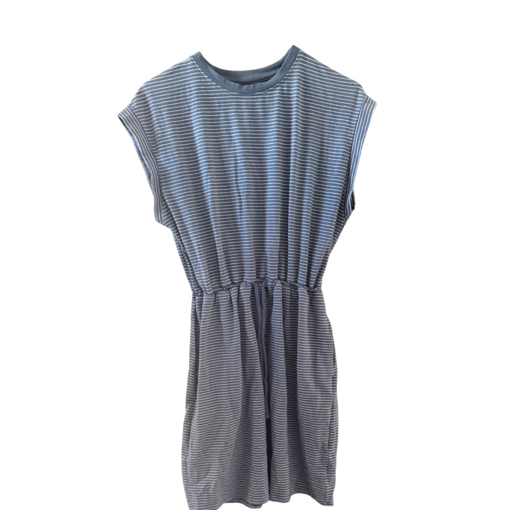 A New Day Womens Blue Striped Cap Sleeve‎ T-Shirt Dress S Casual Pocket